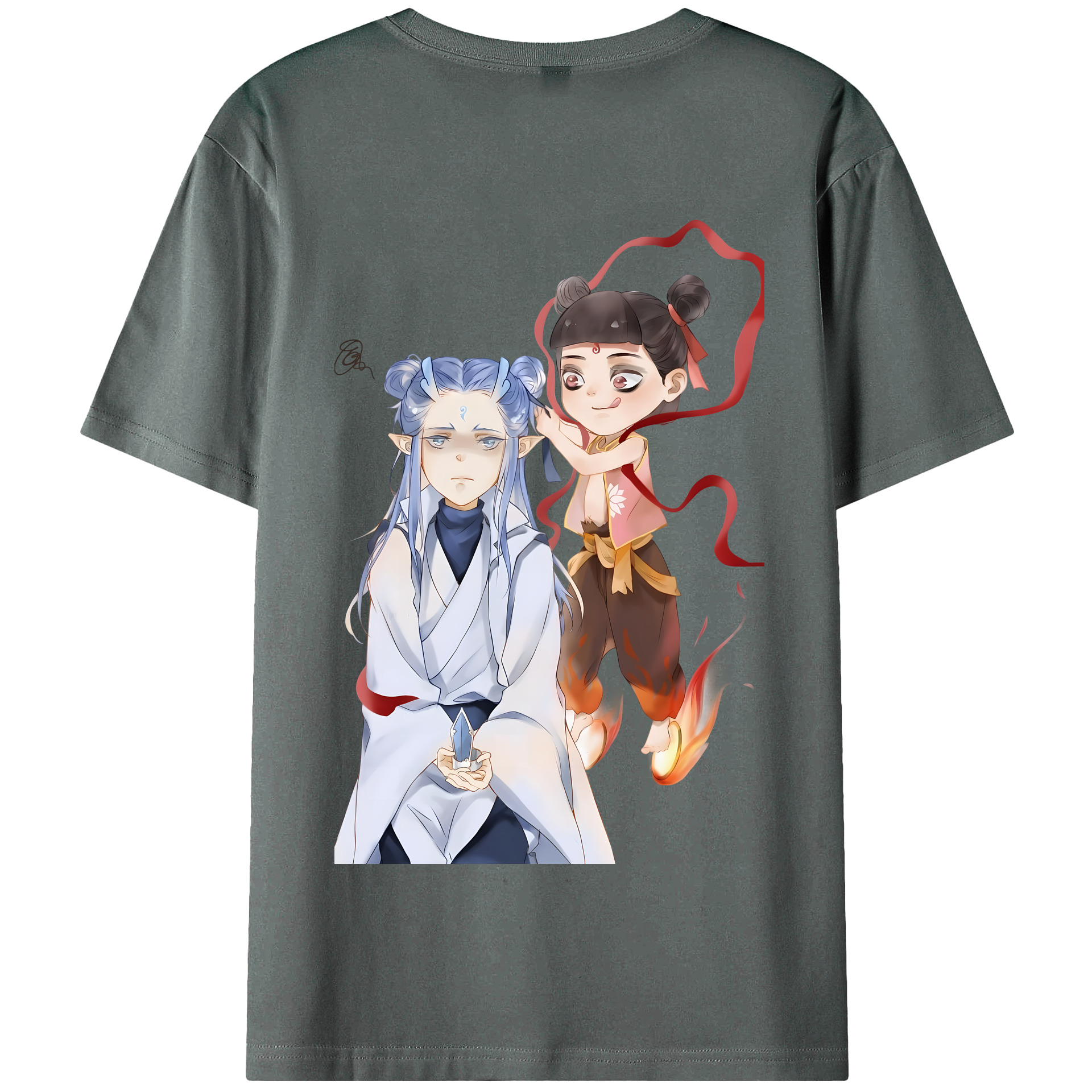 （画像用） Ne Zha 2 ナタ 魔童の大暴れ 綿100％半袖Tシャツ（背面プリント）